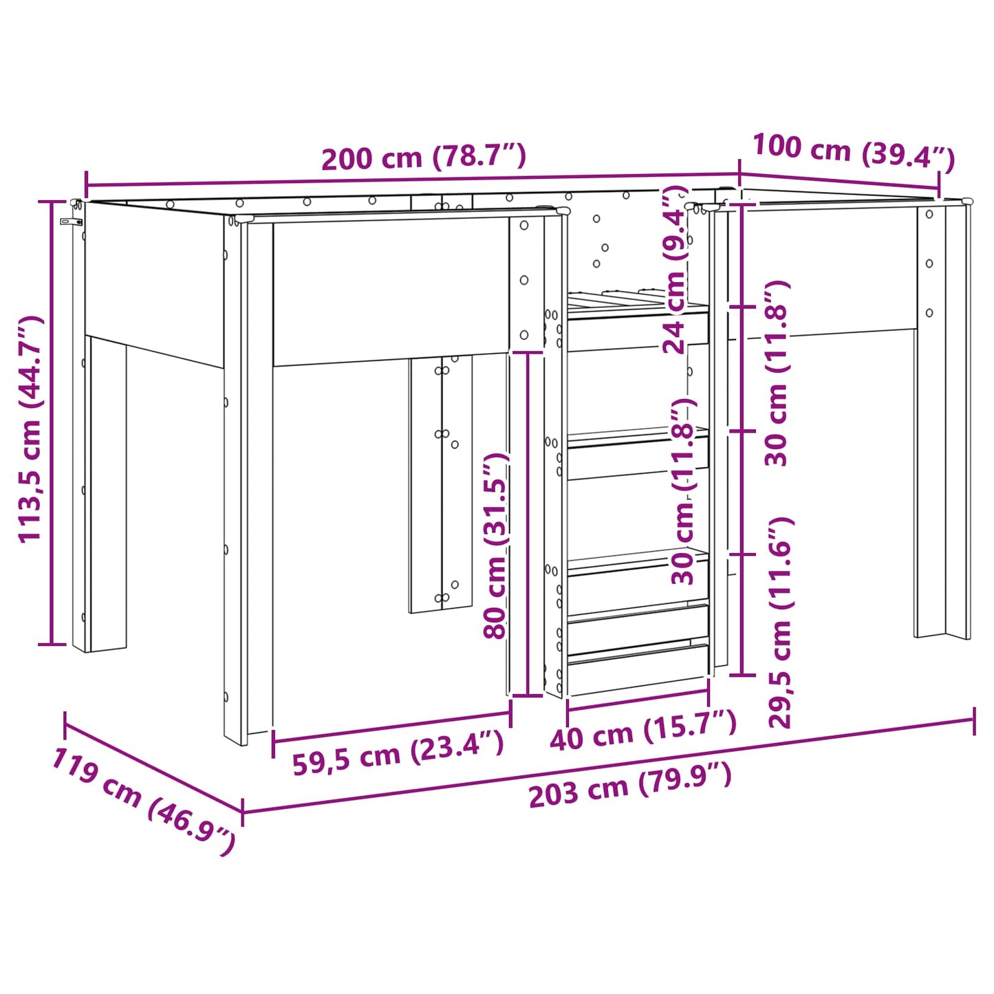 Bunk Bed for Kids Black Oak 100 x 200 cm Engineered wood