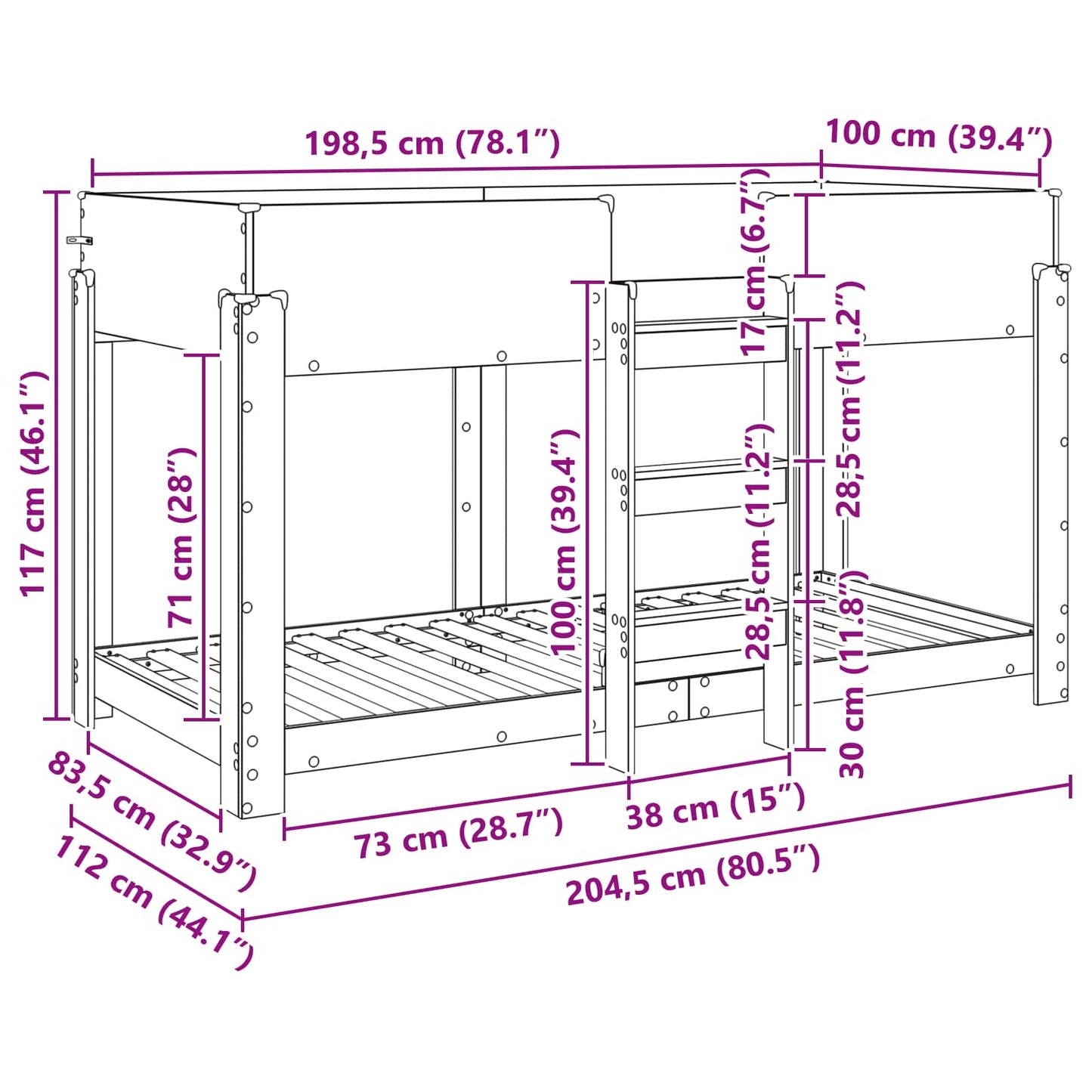 Bunk Bed for Kids Artisan Oak 100 x 200 cm Engineered Wood