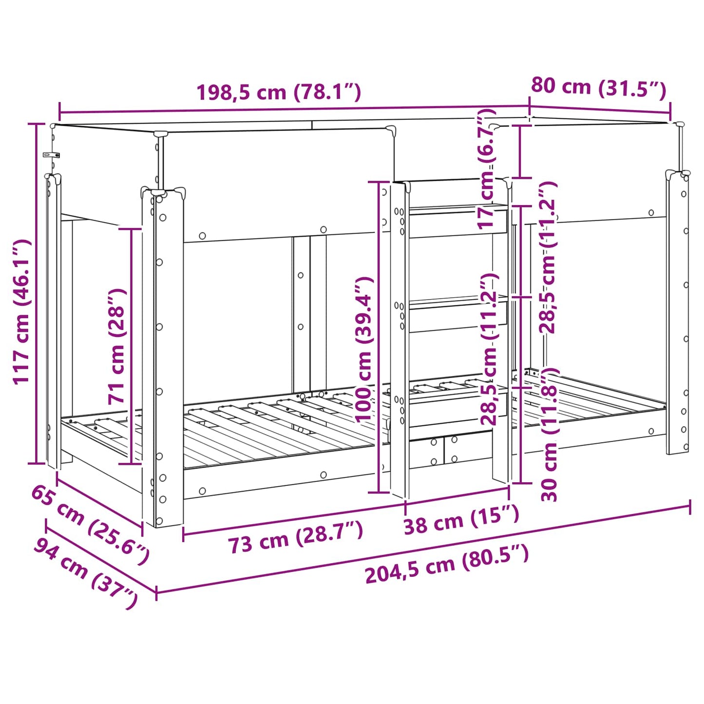 Bunk Bed for Kids Old Wood 80 x 200 cm Engineered Wood