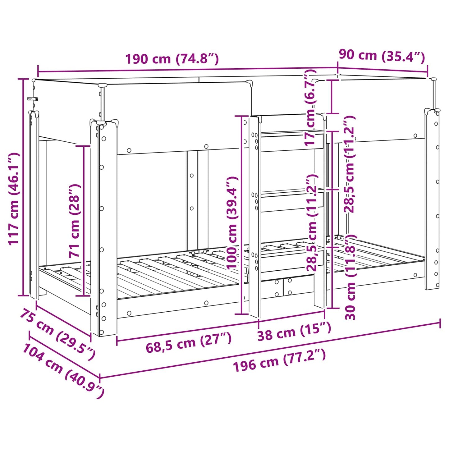 Bunk Bed for Kids Artisan Oak 90 x 190 cm Engineered Wood
