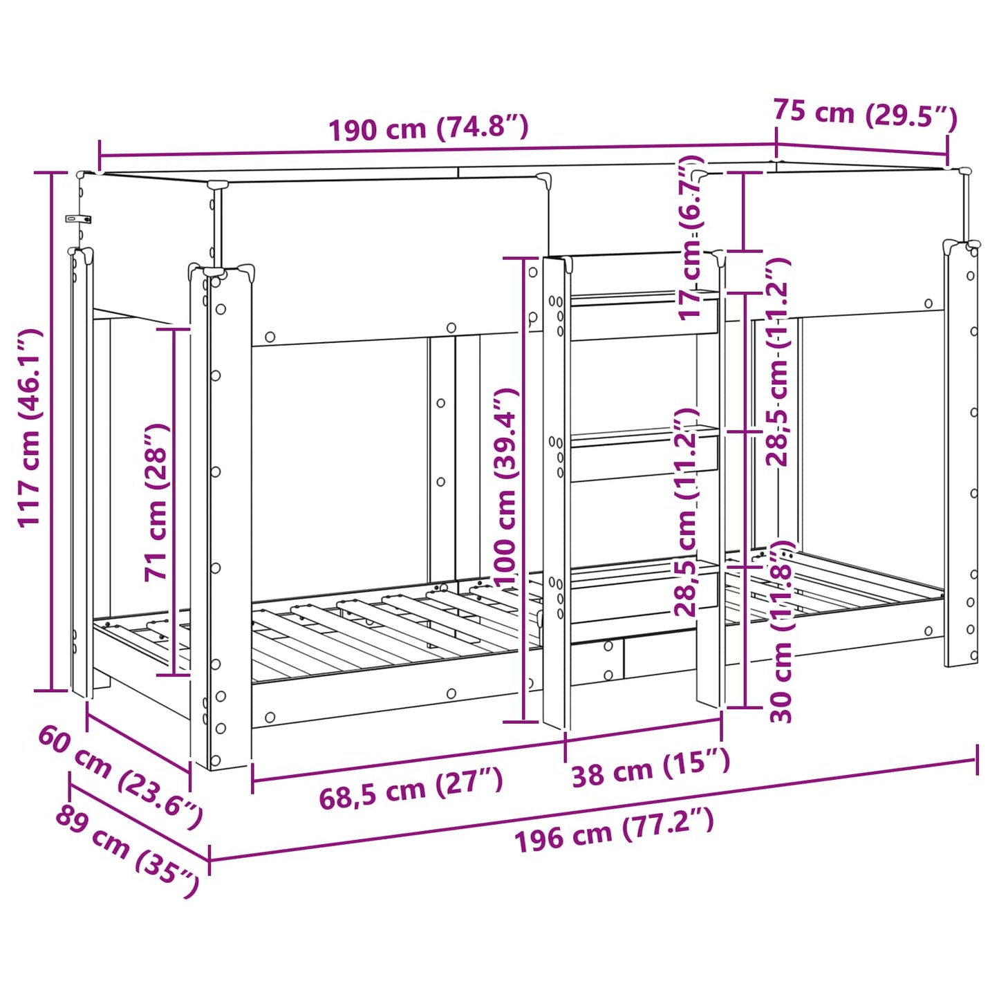 Bunk Bed for Kids Sonoma Oak 75 x 190 cm Engineered Wood