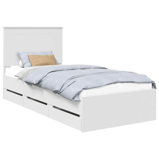 Bed Frame with Drawer White 90 x 200 cm Engineer Wood
