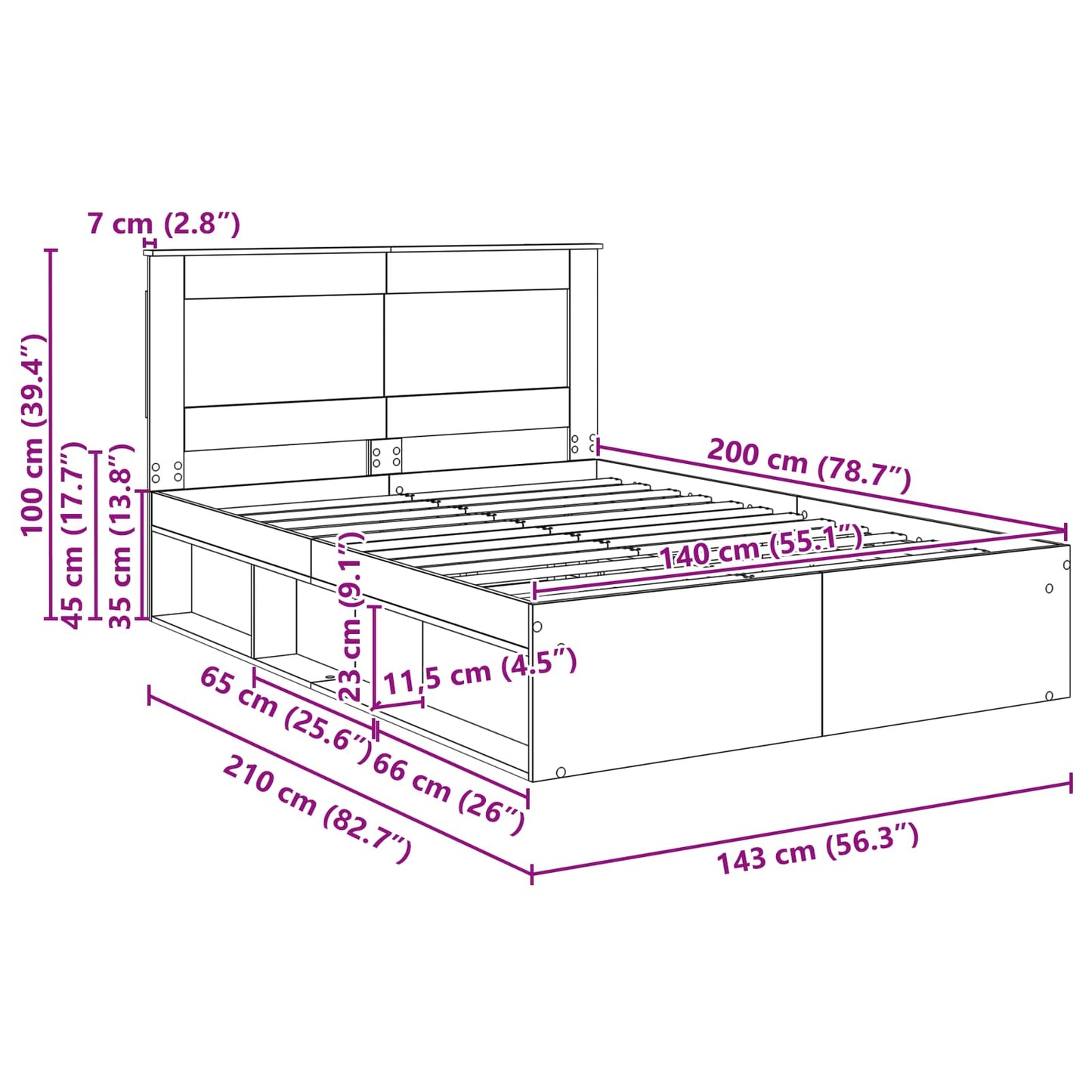 Bed Frame Smoked Oak 140 x 200 cm Solid Pine Wood
