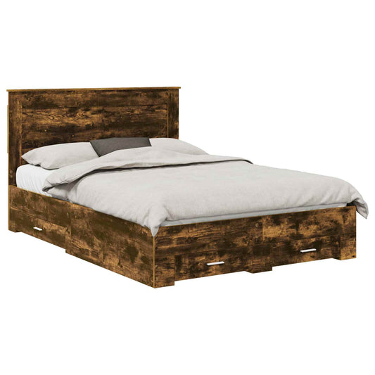 Bed Frame with Drawer Smoked Oak 150 x 200 cm Engineered Wood