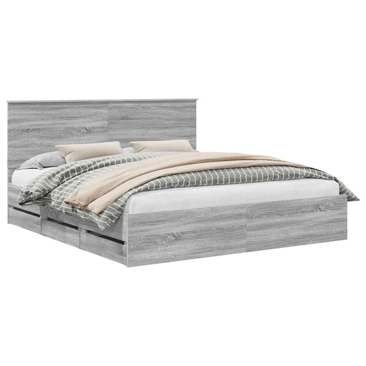 Bed Frame with Drawer Grey Sonoma 180 x 200 cm Engineer Wood