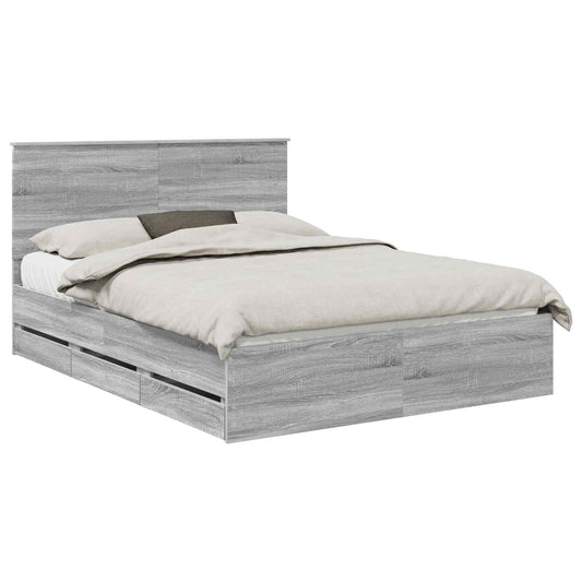 Bed Frame with Drawer Grey Sonoma 150 x 200 cm Engineer Wood