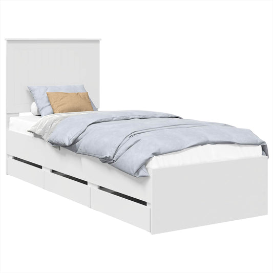 Bed Frame with Drawer White 75 x 190 cm Engineer Wood