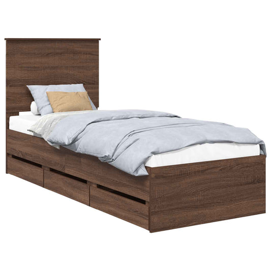 Bed Frame with Drawer Brown Oak 75 x 190 cm Engineer Wood