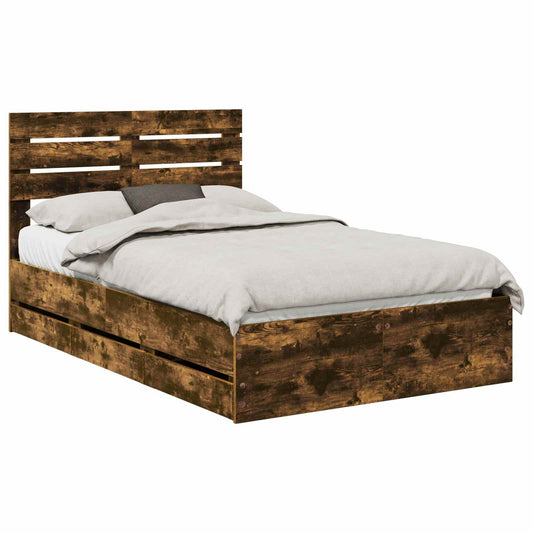 Bed Frame with Drawer Smoked Oak 120 x 190 cm Engineer Wood