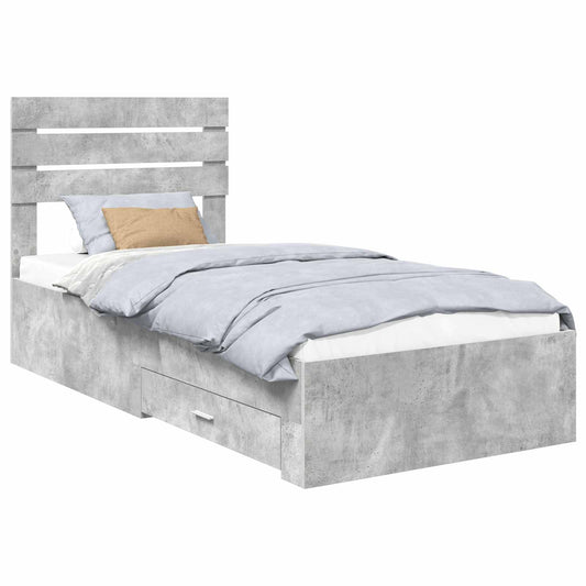 Bed Frame with Drawer Concrete Grey 90 x 200 cm Engineered Wood