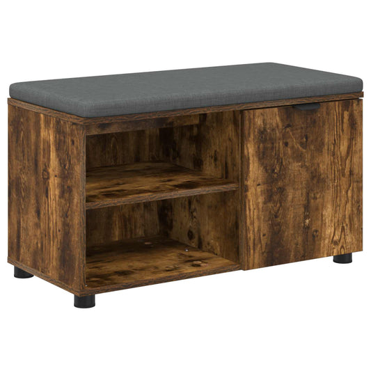 Hall Bench with Cushion with Shelf Smoked Oak 80 x 38 x 46 cm