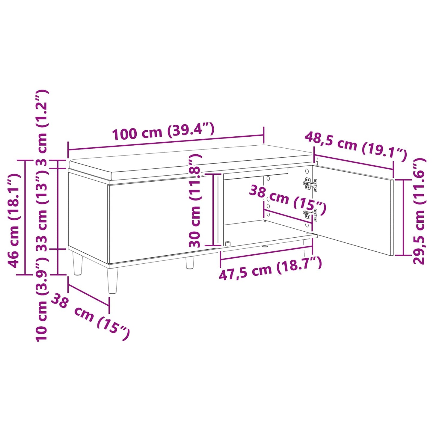Hall Bench Old Wood 100 x 38 x 46 cm Engineered Wood and Fabric