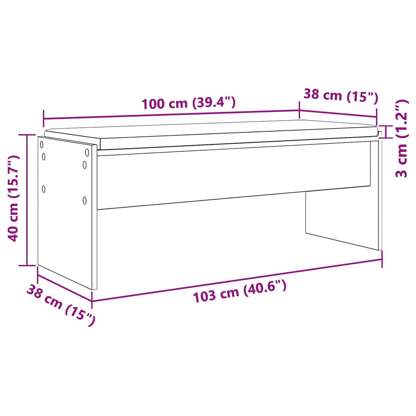 Hall Bench with Cushion White 103 x 38 x 40 cm