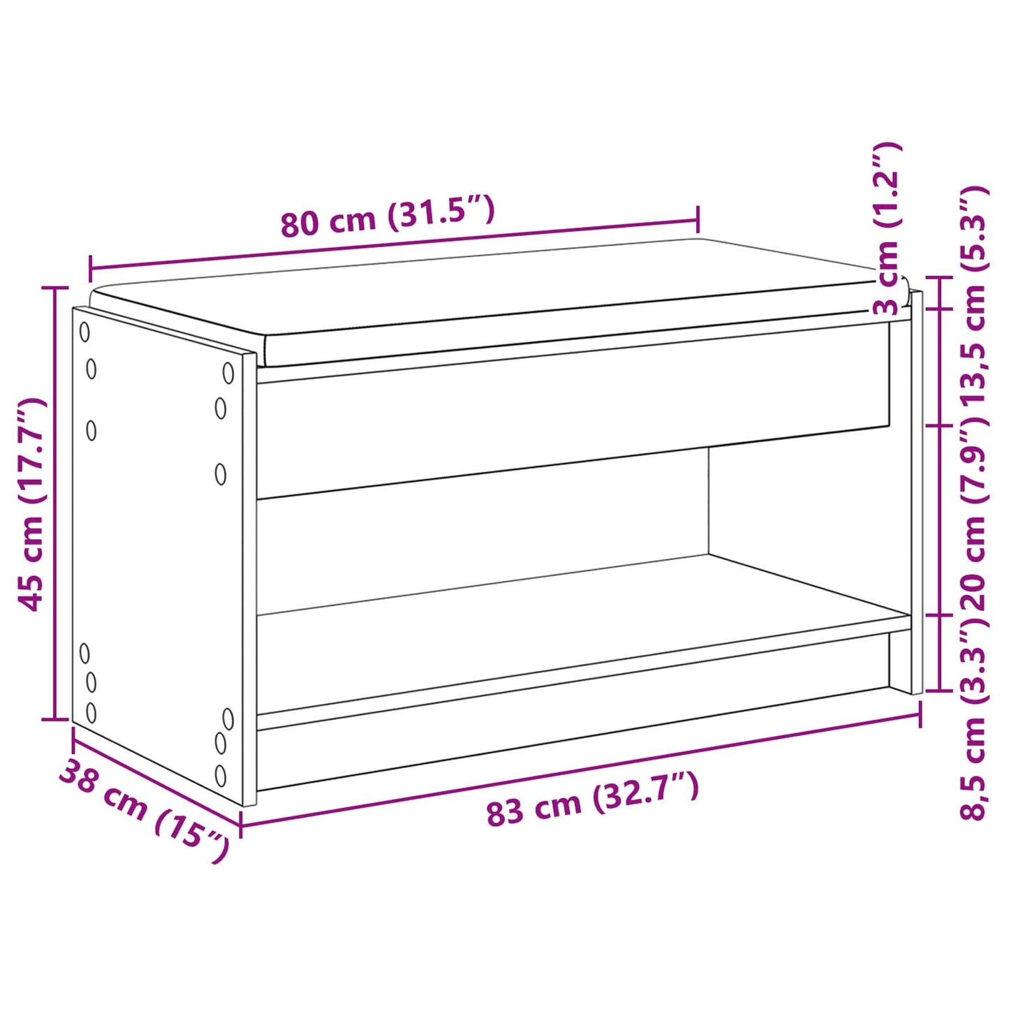 Hall Bench Black Oak 83 x 38 x 45 cm Engineered Wood and Fabric