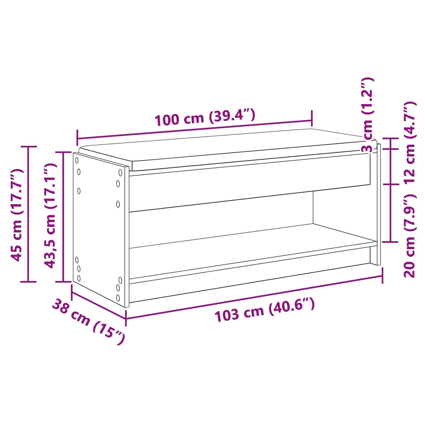Hall Bench Sonoma Oak 103 x 38 x 45 cm