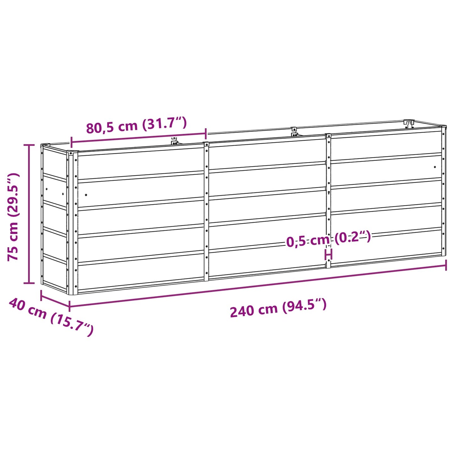 Planter Ivory 240 x 40 x 75 cm Steel