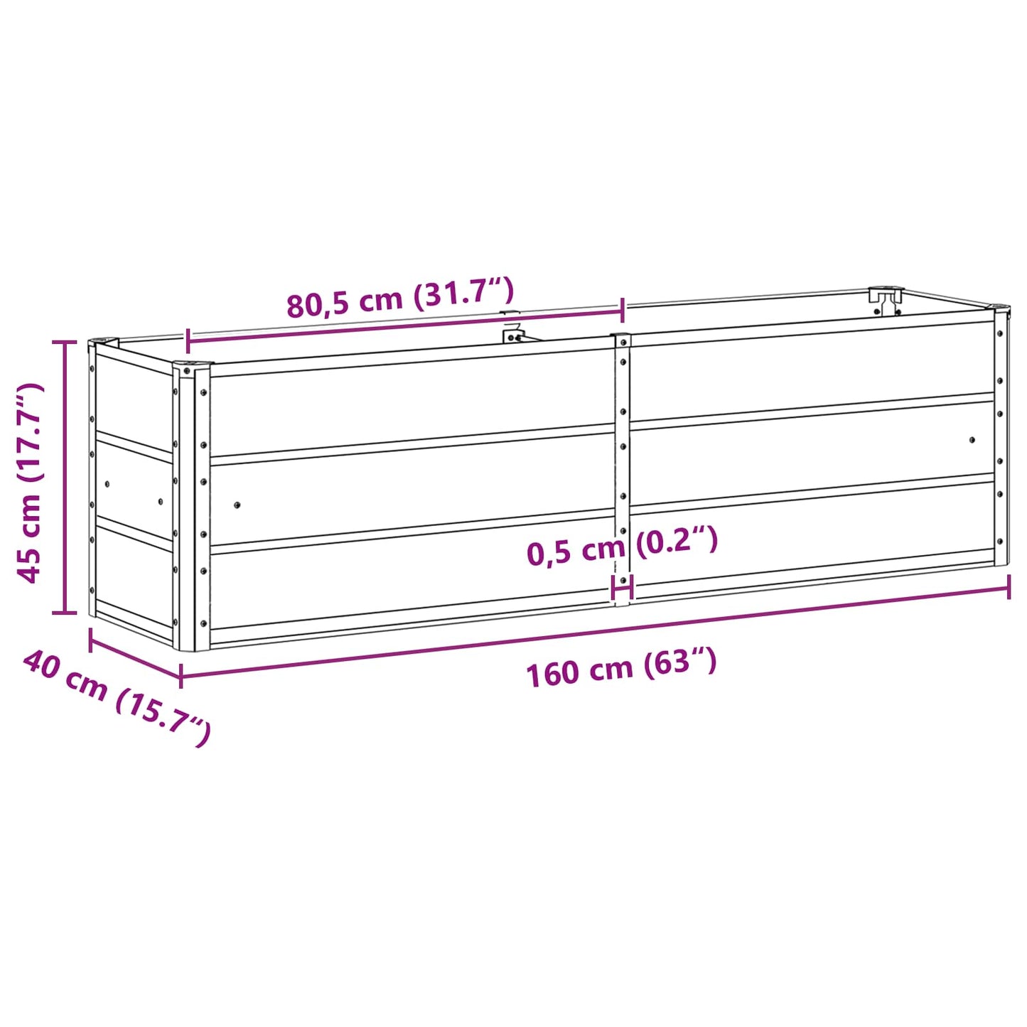 Planter Light Grey 160 x 40 x 45 cm Steel