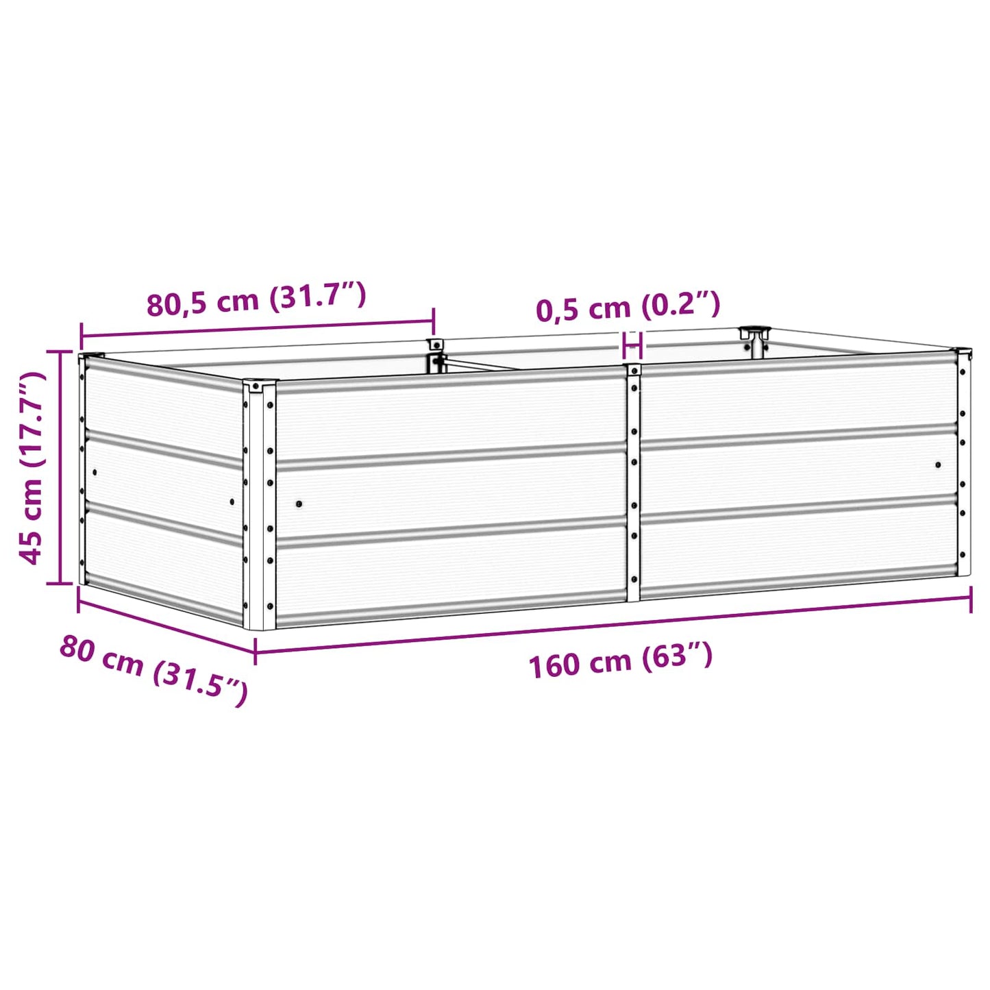 Planter Light Grey 160 x 80 x 45 cm Steel