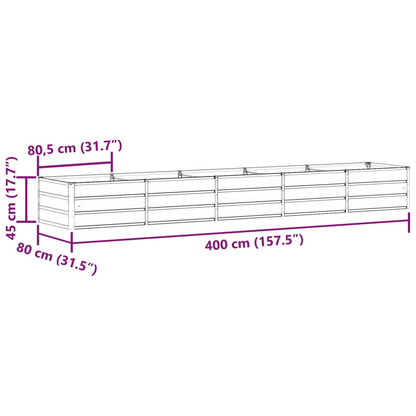 Planter Light Grey 400 x 80 x 45 cm Steel