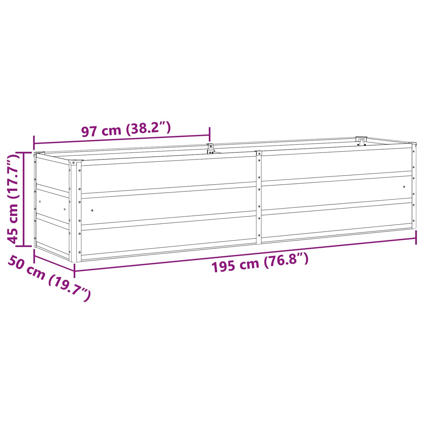 Planter Anthracite 195 x 50 x 45 cm Galvanised Steel