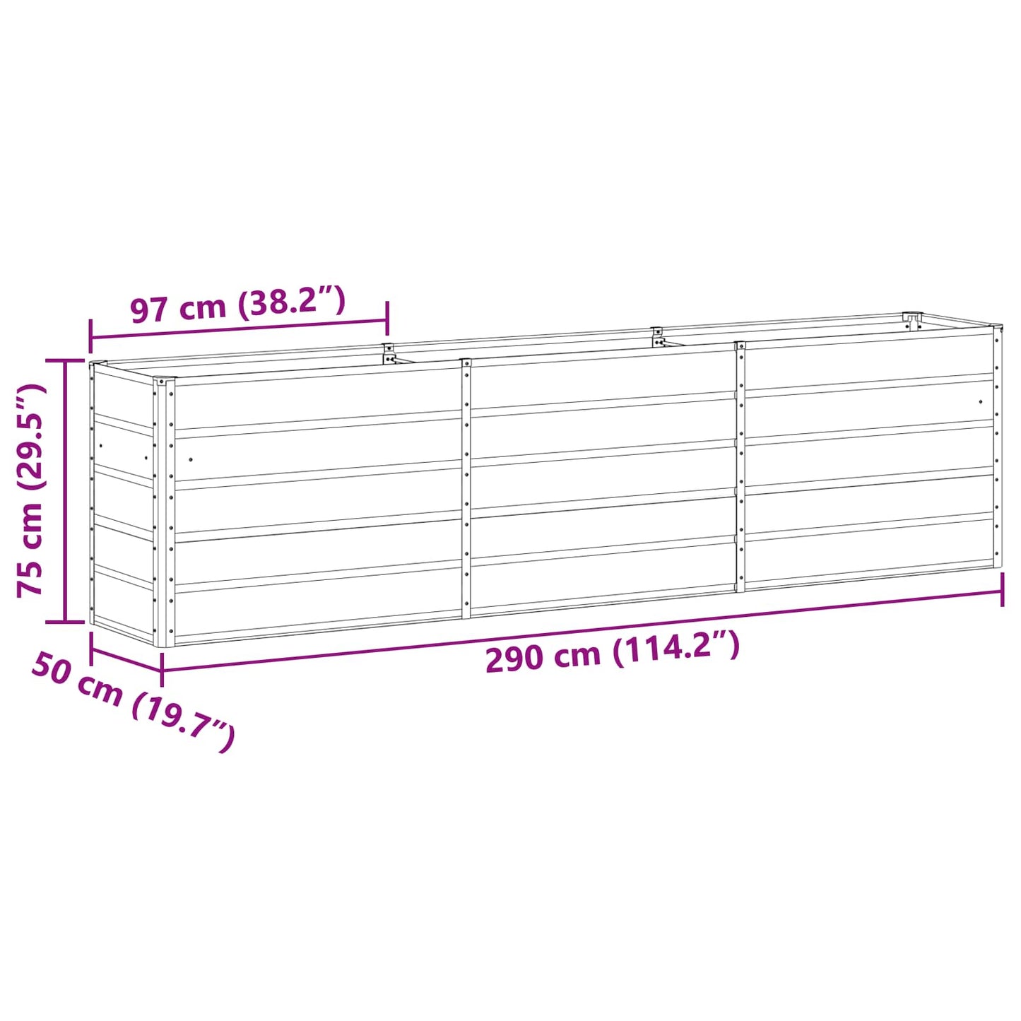 Planter Anthracite 290 x 50 x 75 cm Galvanised Steel