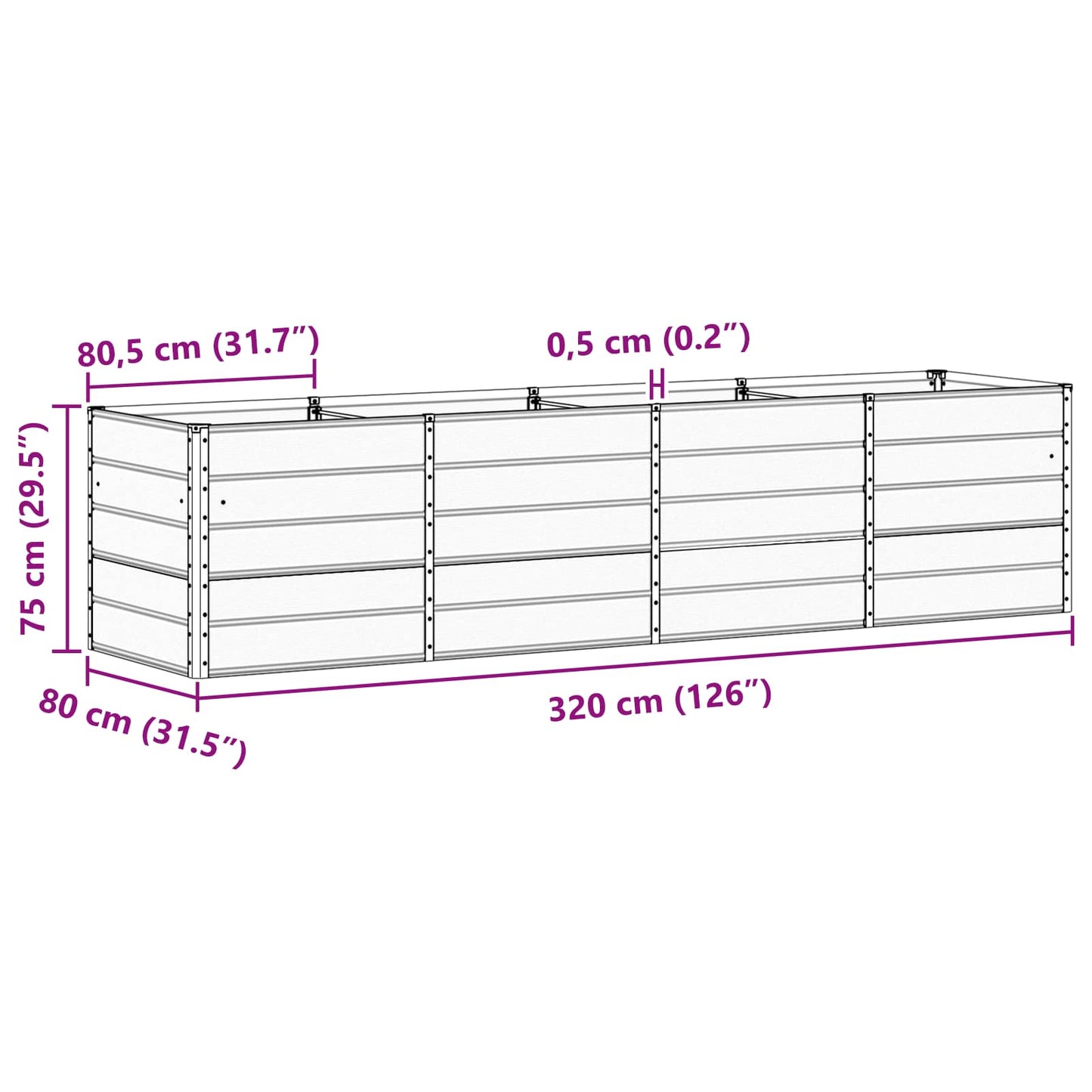 Planter Green 320 x 80 x 75 cm Steel