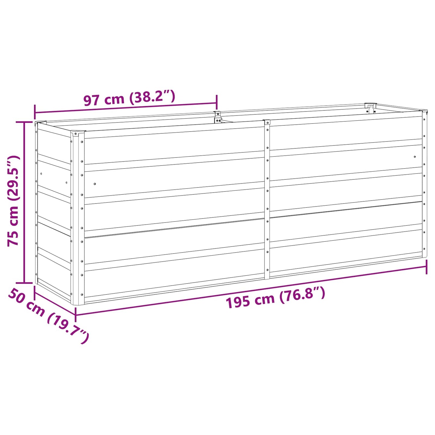 Planter Pastel Green 195 x 50 x 77 cm Galvanised Steel