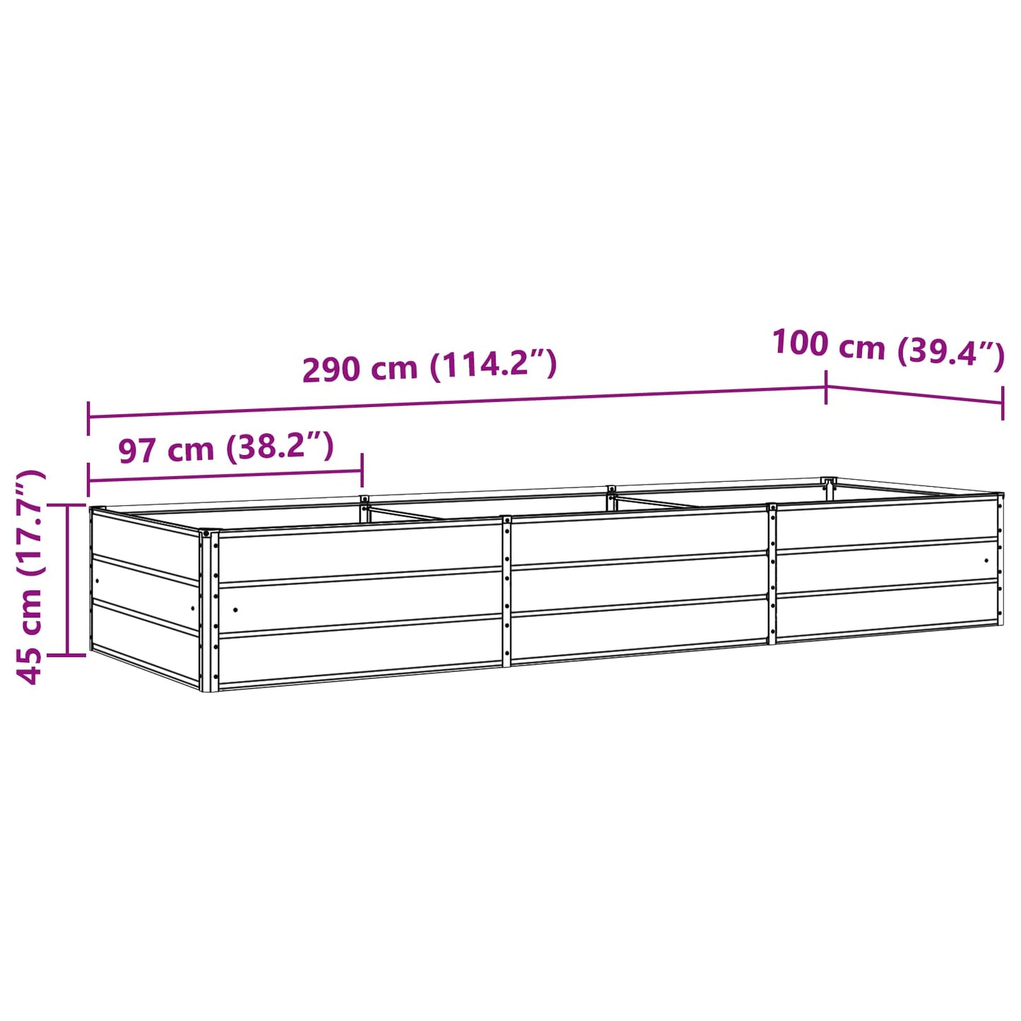 Planter Pastel Green 290 x 100 x 45 cm Galvanised Steel