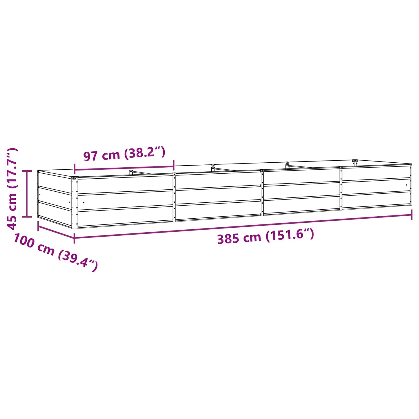 Planter Pastel Green 385 x 100 x 45 cm Galvanised Steel