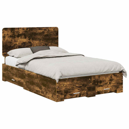 Bed Frame with Drawer Smoked Oak 135 x 190 cm Engineered Wood