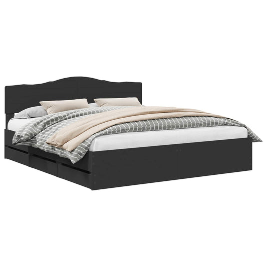 Bed Frame with Drawer Black 180 x 200 cm Engineer Wood