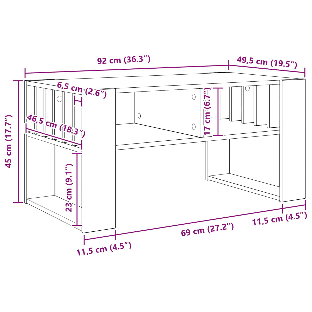 Coffee Table Sonoma Oak 92 x 49.5 x 45 cm Engineered Wood
