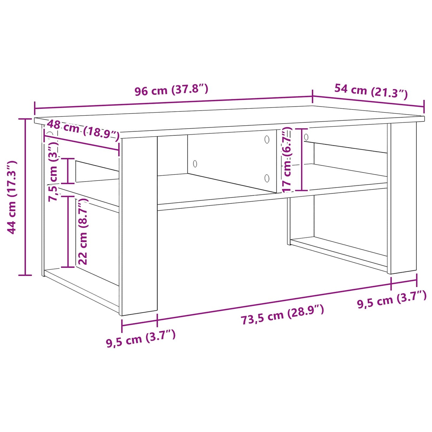 Coffee Table White 96 x 54 x 44 cm Engineered Wood