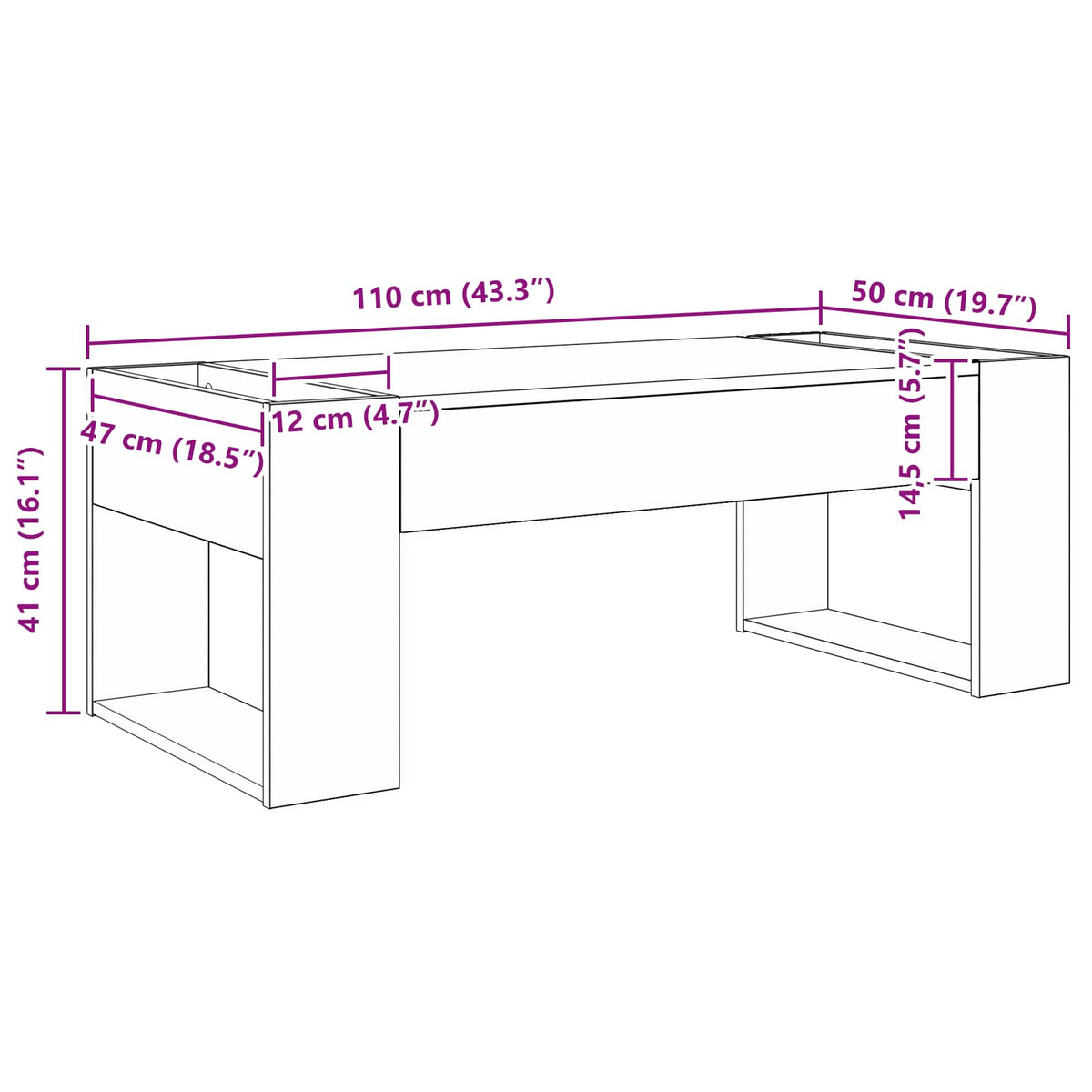 Coffee Table Smoked Oak 110 x 50 x 41 cm Engineered Wood
