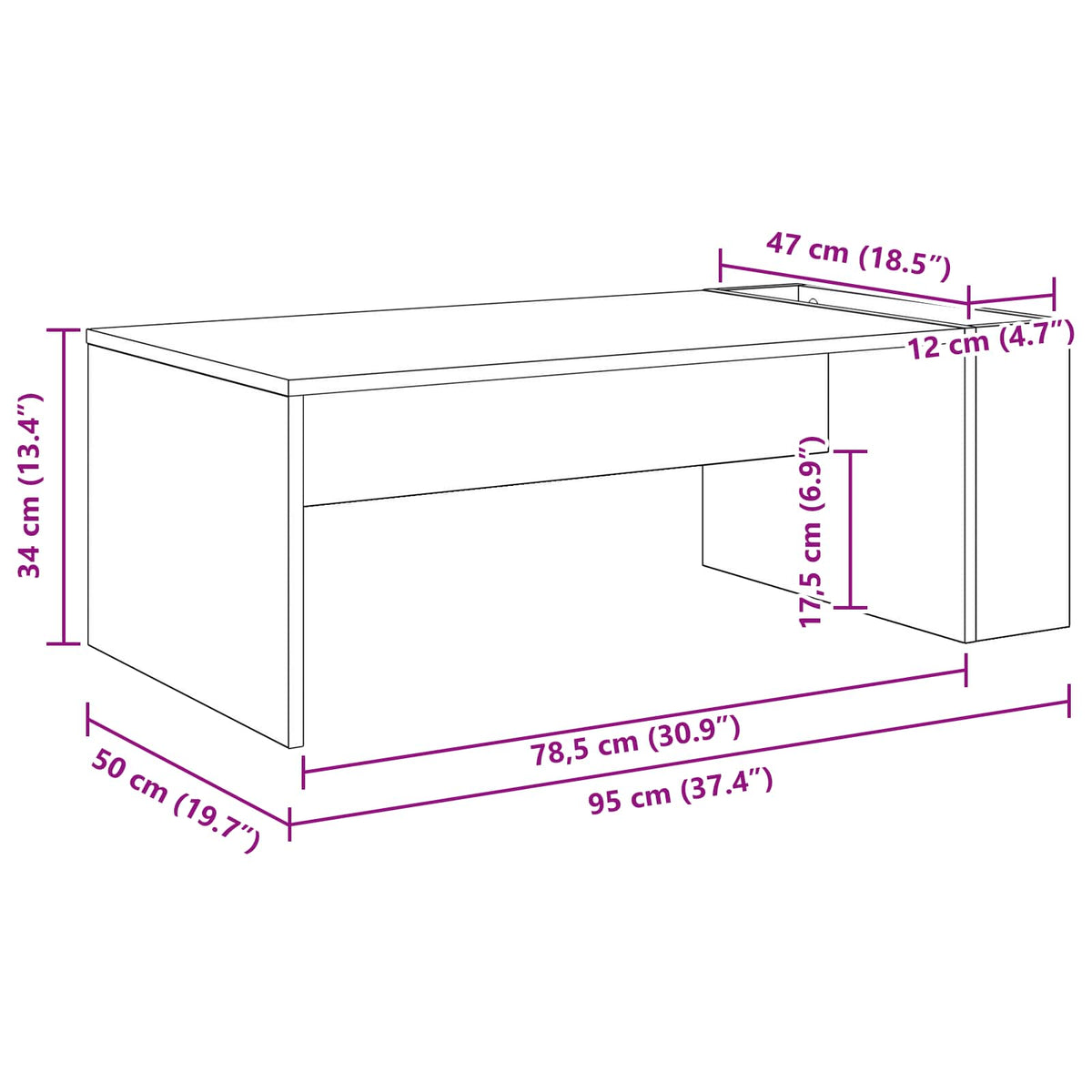 Coffee Table Grey Sonoma 95 x 50 x 34 cm Engineered Wood