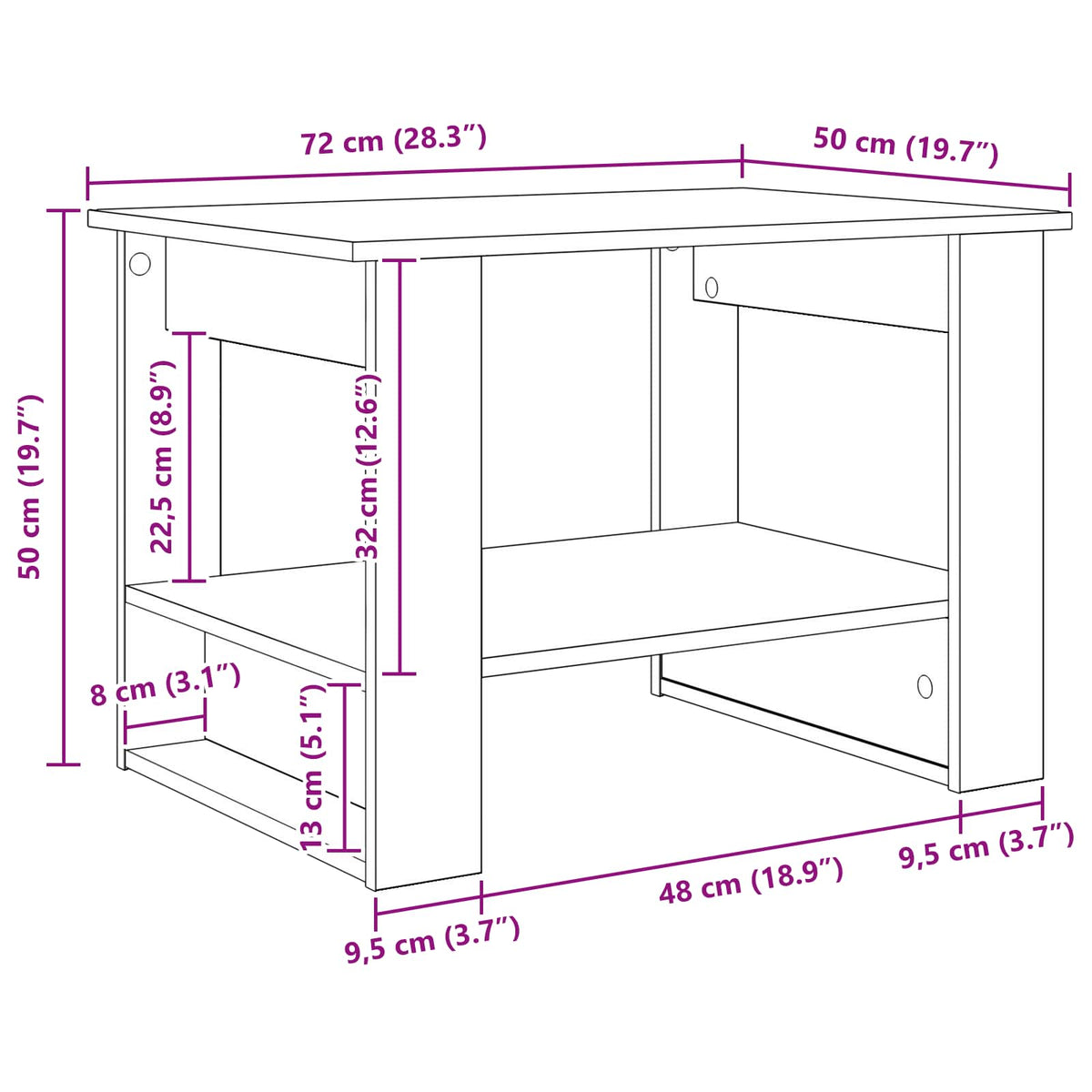 Coffee Table Old Wood 72 x 50 x 50 cm Engineered Wood