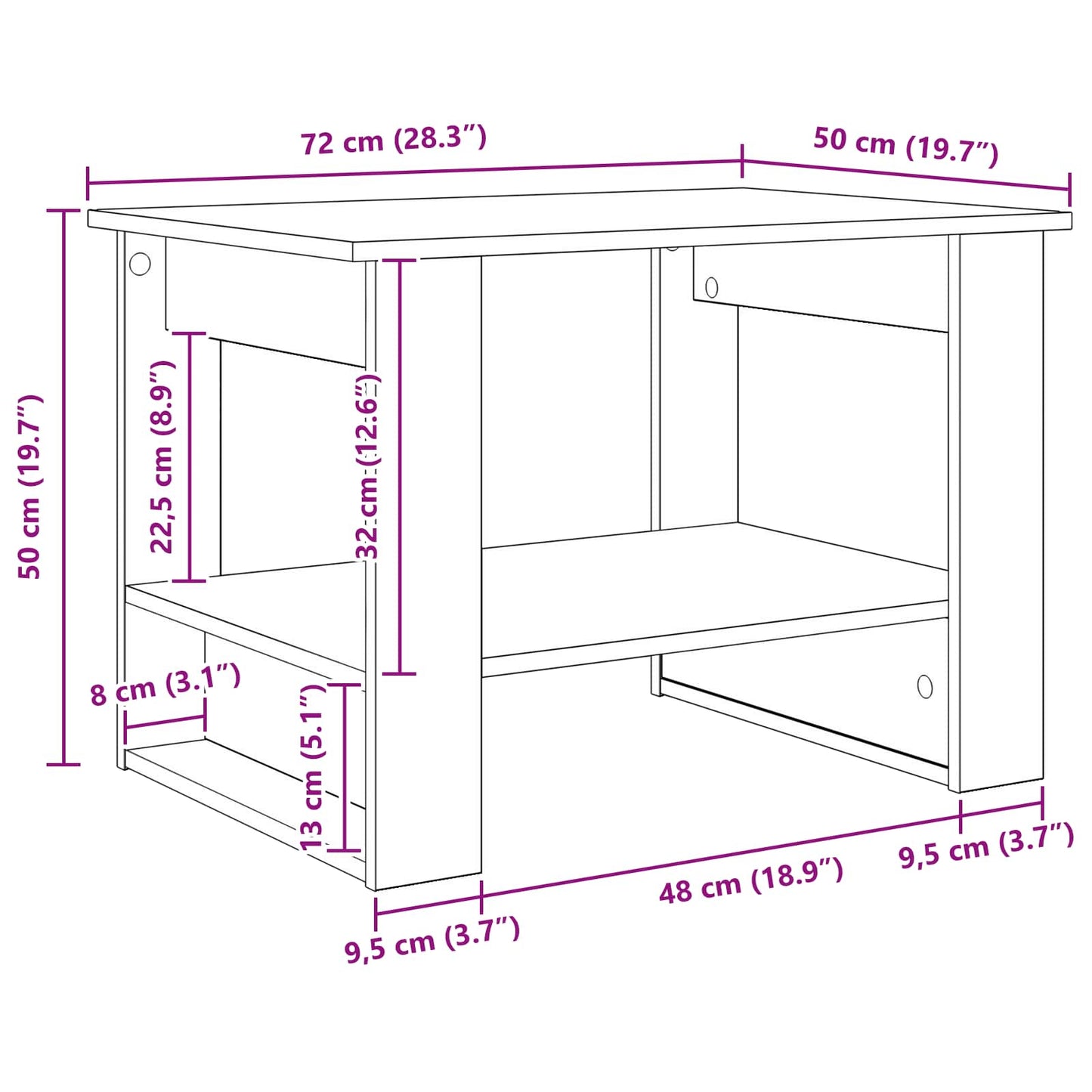 Coffee Table Old Wood 72 x 50 x 50 cm Engineered Wood