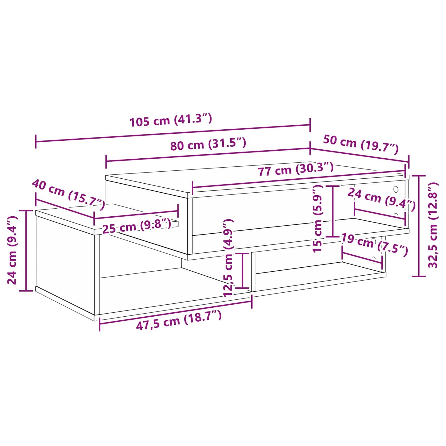 Coffee Table White 105 x 50 x 32.5 cm Engineered Wood