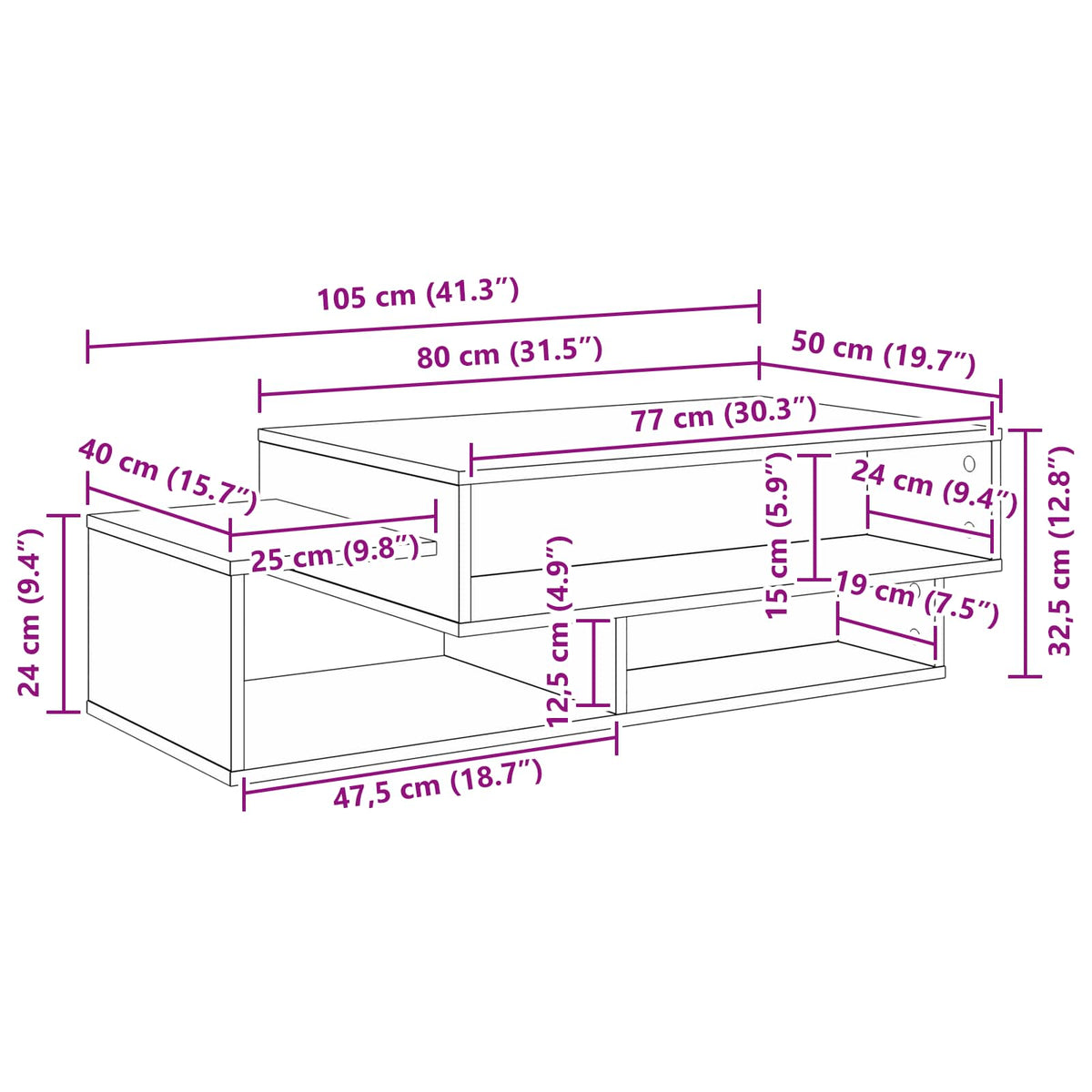 Coffee Table Concrete Grey 105 x 50 x 32.5 cm Engineered Wood