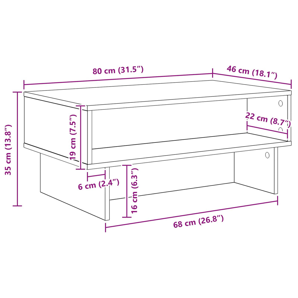 Coffee Table Old Wood 80 x 46 x 35 cm Engineered Wood
