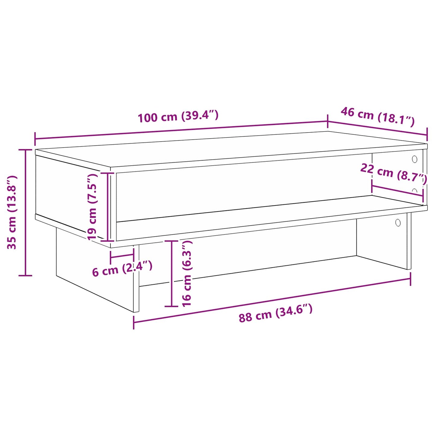 Coffee Table Old Wood 100 x 46 x 35 cm Engineered Wood
