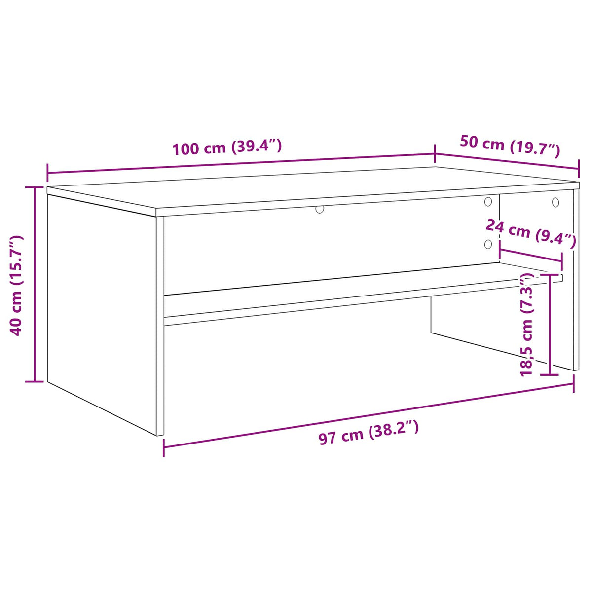 Coffee Table Grey Sonoma 100 x 50 x 40 cm Engineered Wood