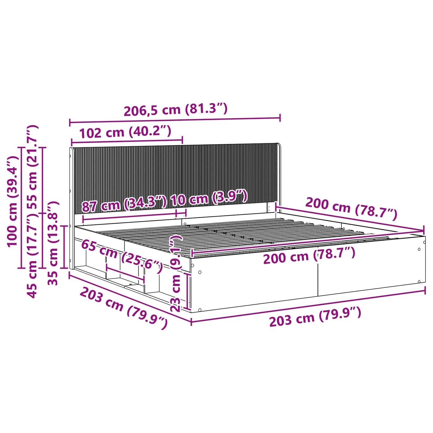 Bed Frame with Storage and Headboard Sonoma Oak 200 x 200 cm