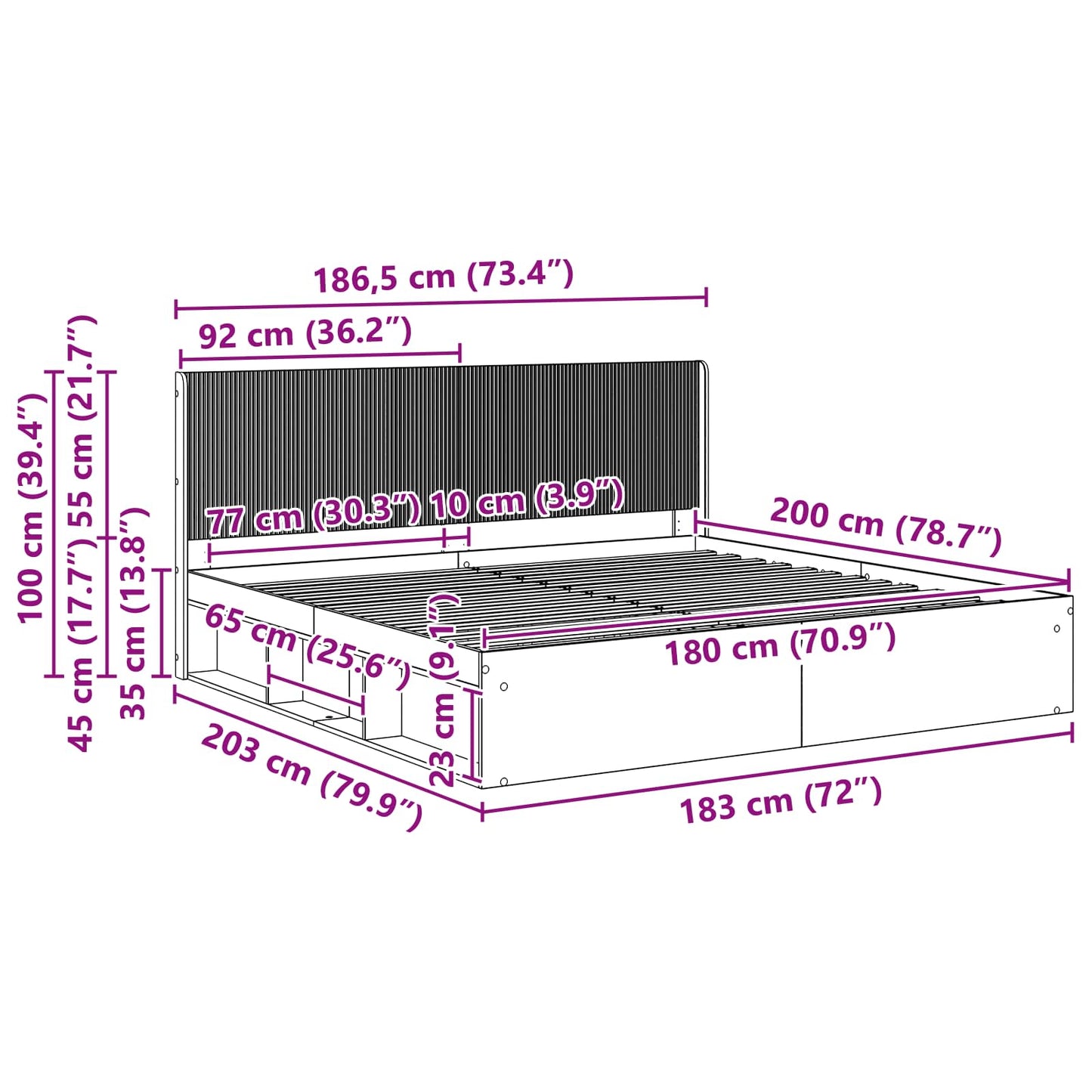 Bed Frame with Storage and Headboard 2 pcs Engineered Wood