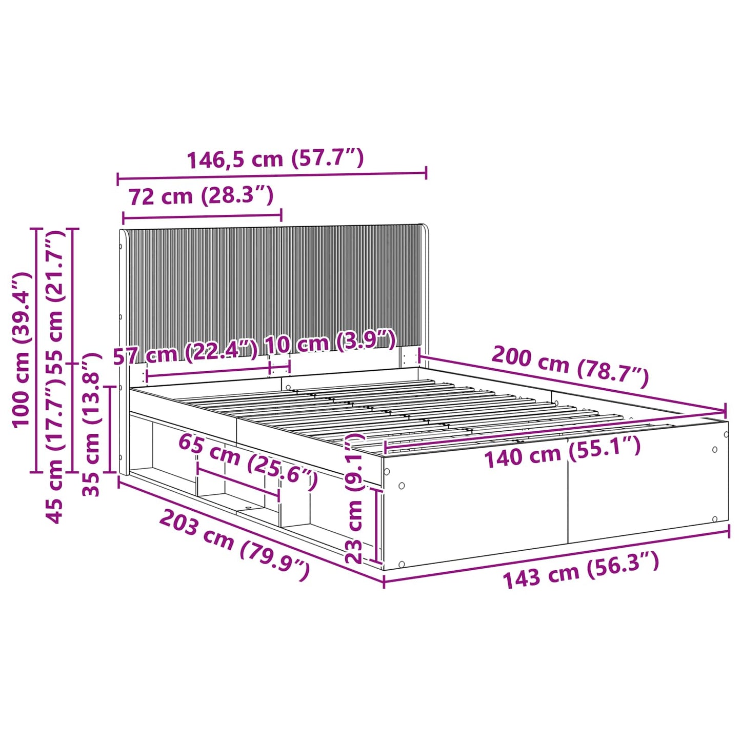 Bed Frame with Storage and Headboard 2 pcs Engineered Wood