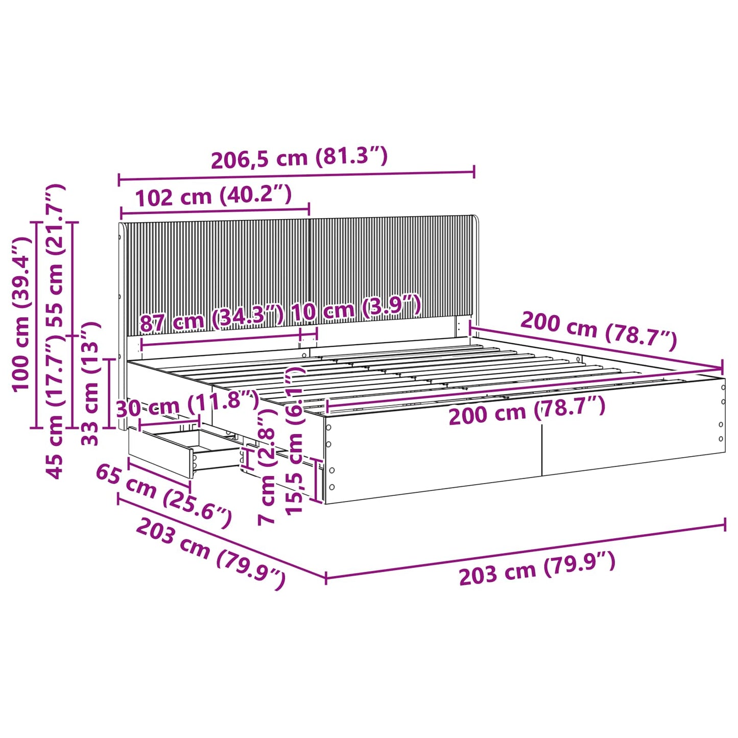 Bed Frame with Storage and Headboard Grey Sonoma 200 x 200 cm