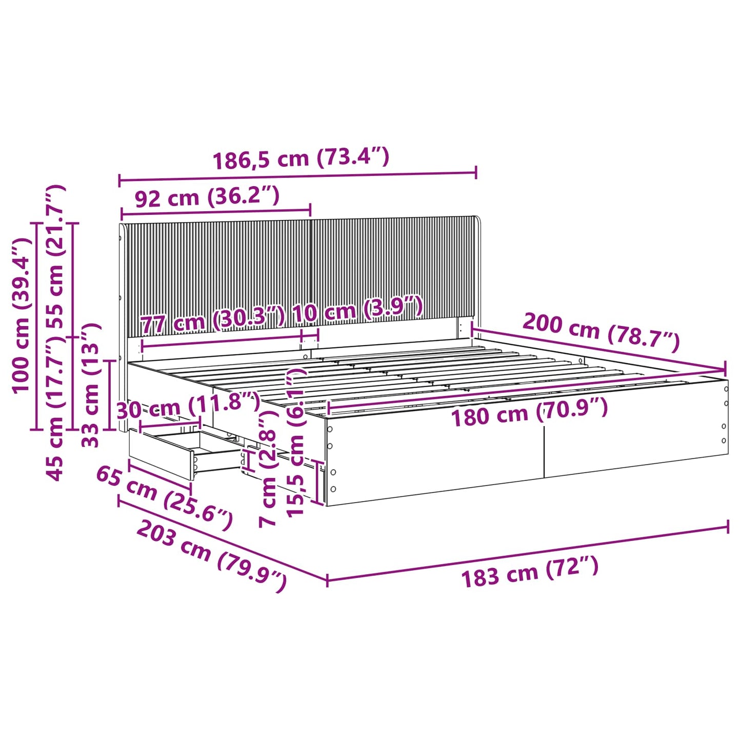 Bed Frame with Storage and Headboard Concrete Grey 180 x 200 cm