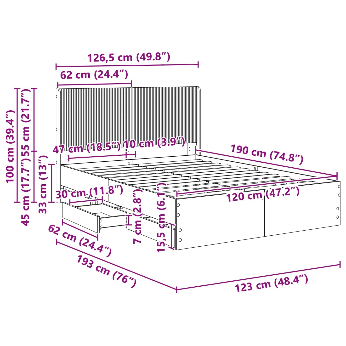 Bed Frame with Storage and Headboard Black 120 x 190 cm