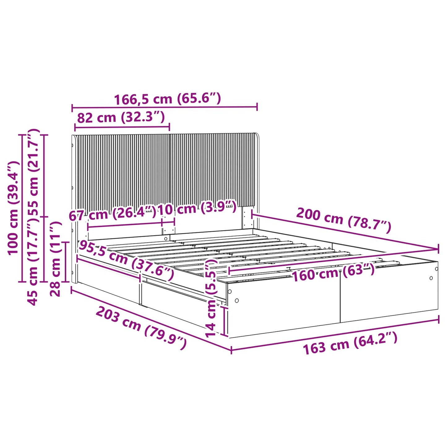 Bed Frame with Storage and Headboard Smoked Oak 160 x 200 cm