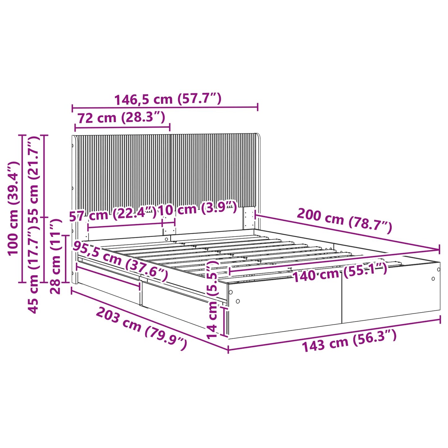 Bed Frame with Storage and Headboard 2 pcs Engineered Wood